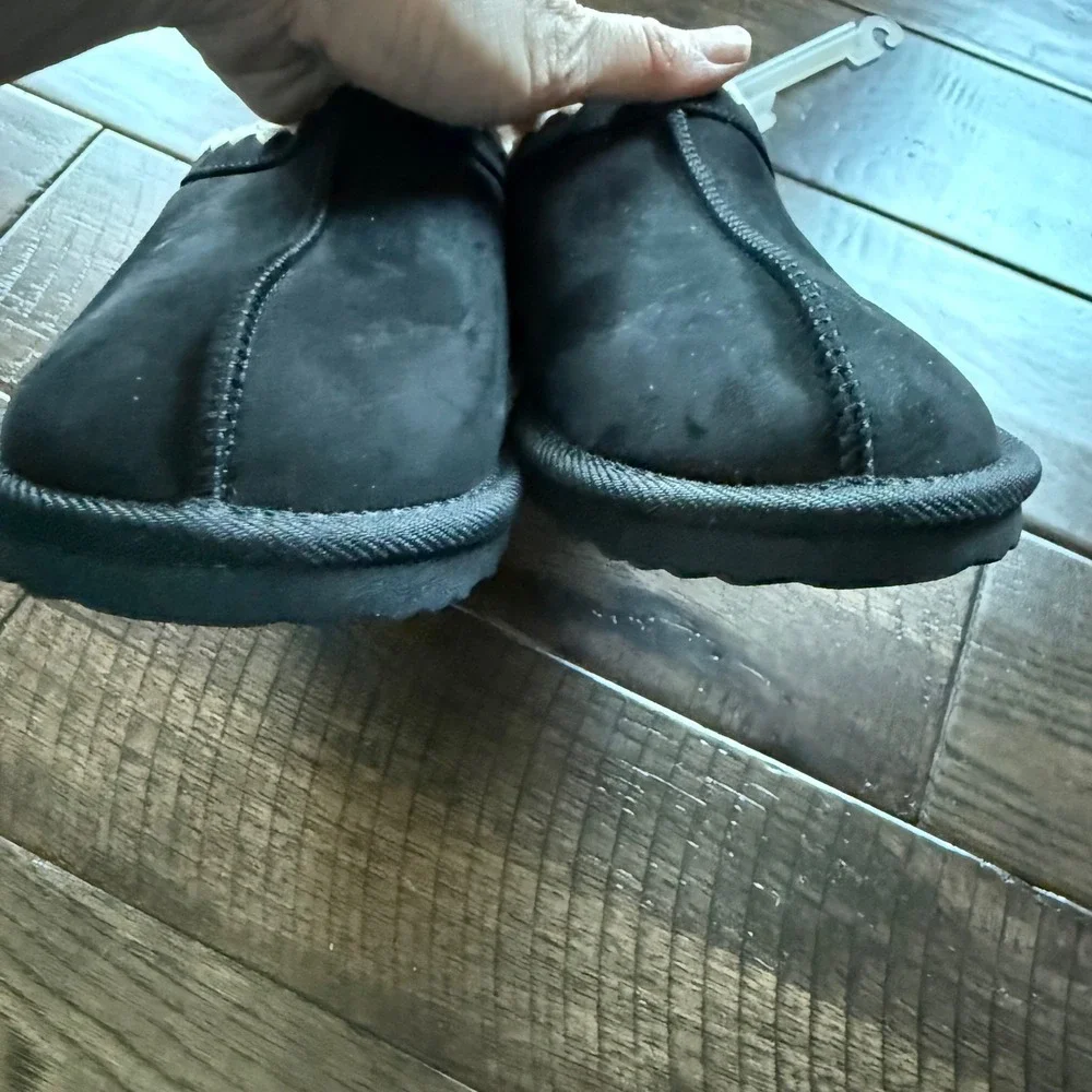 Cat & Jack Kids Nola Black Slipper Shoes Crochet Trim Faux Fur Lining Size 5 NEW